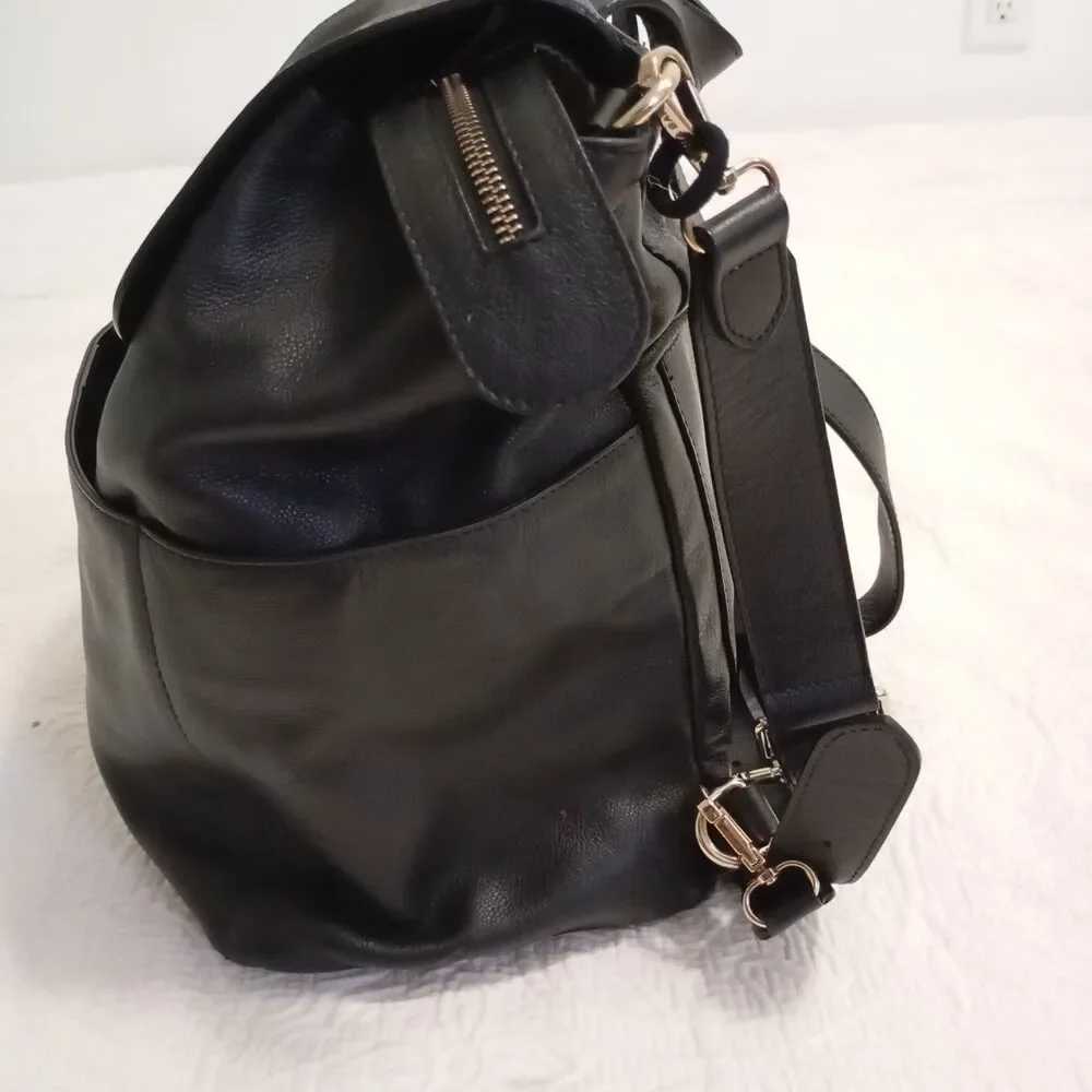 Mina Baie Kinney Vegan Leather Diaper Bag Black Backpack